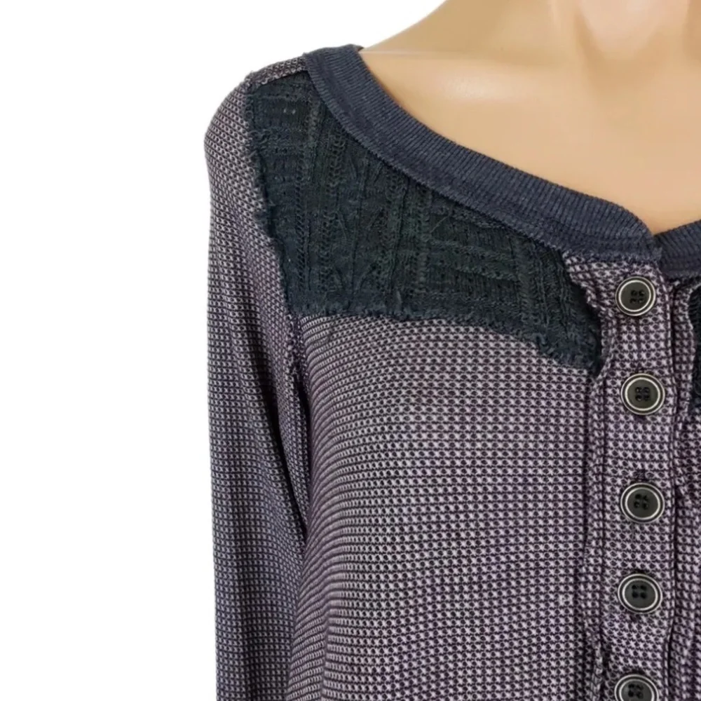 Free People We The Free‎ Crochet Henley Waffle Knit Top Small